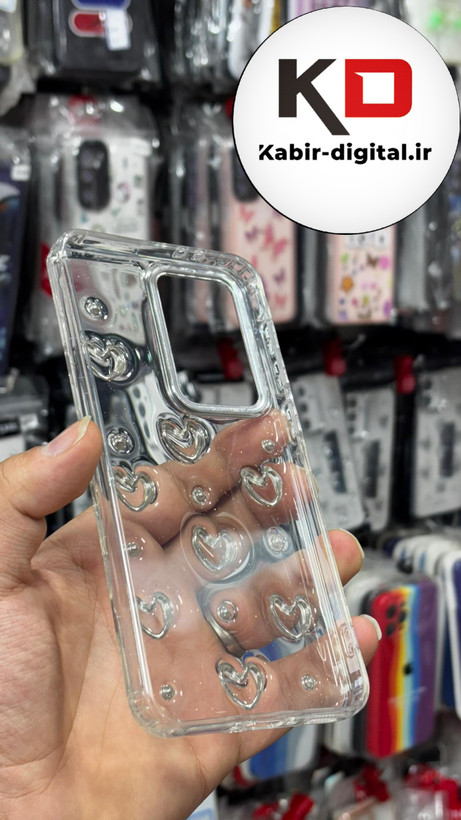 قاب گوشی Galaxy A36/A56 سامسونگ طرح اکلیلی رزینی پشت طلق شفاف لاکچری قلبی دور محافظ متال