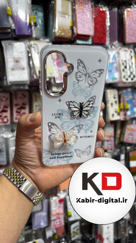 قاب گوشی Galaxy A36/A56 سامسونگ فانتزی سخت Hard لیزری عروسکی برجسته اسپینردار طرح پروانه کیوت