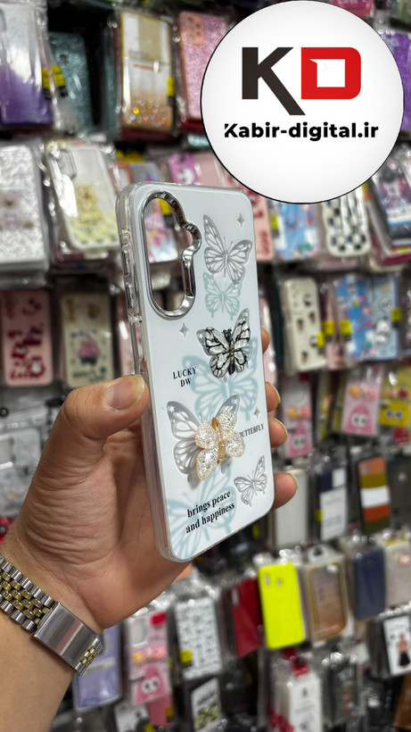 قاب گوشی Galaxy A26/A16سامسونگ فانتزی سخت Hard لیزری عروسکی برجسته اسپینردار طرح پروانه کیوت