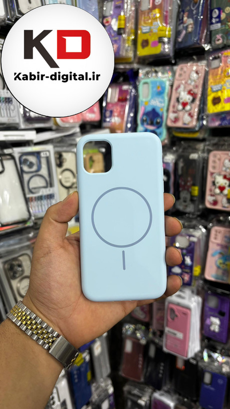 قاب گوشی iPhone 11 آیفون سیلیکونی اورجینال پاک کنی مگ سیف دار Magsafe درجه یک زیربسته آبی پاستیلی