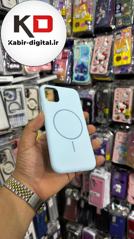 قاب گوشی iPhone 11 آیفون سیلیکونی اورجینال پاک کنی مگ سیف دار Magsafe درجه یک زیربسته آبی پاستیلی