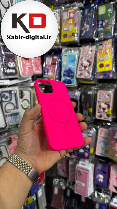 قاب گوشی14 iPhone 13- iphone آیفون سیلیکونی اورجینال پاک کنی مگ سیف دار Magsafe درجه یک زیربسته صورتی جیغ
