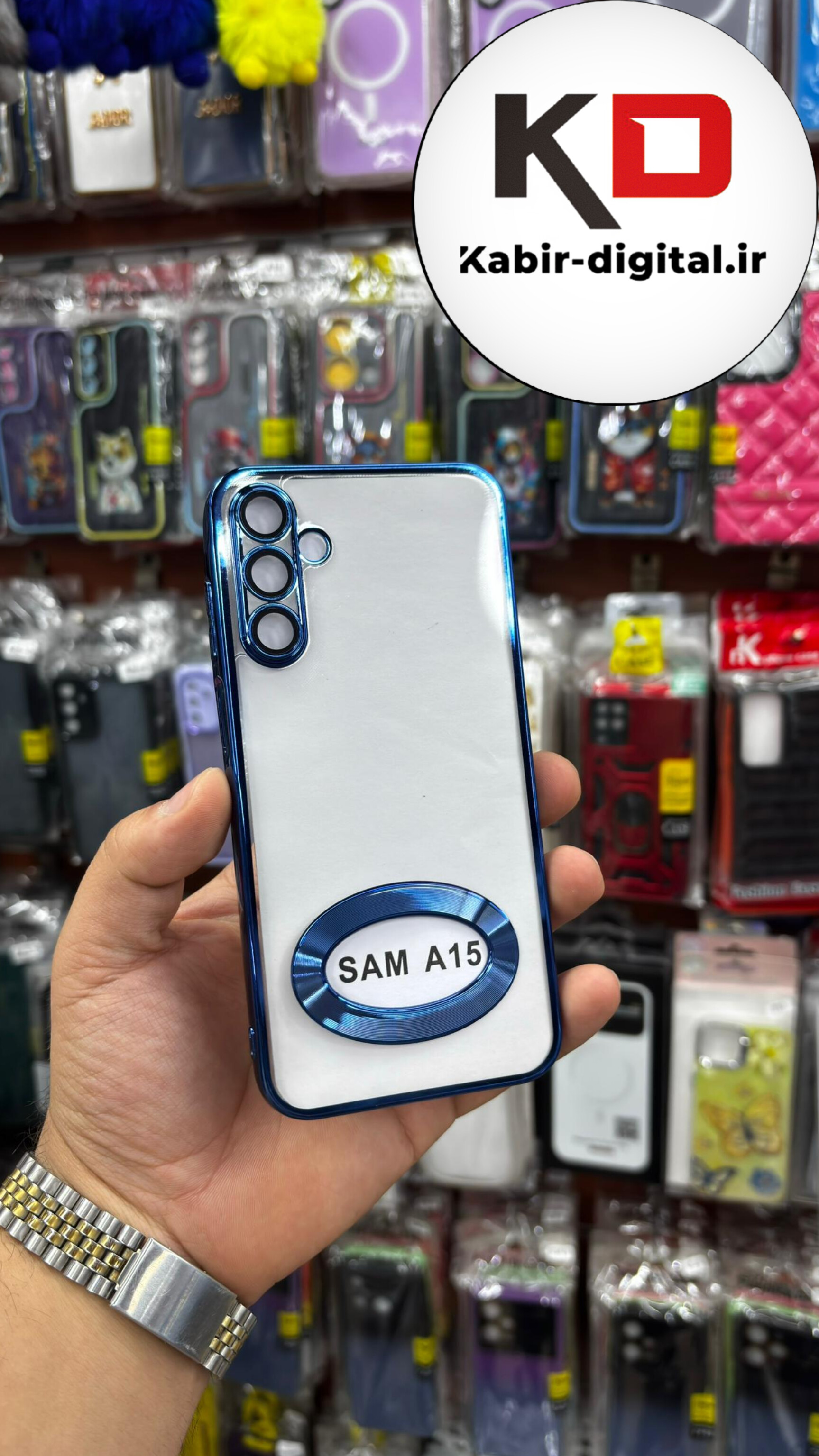 قاب گوشی Galaxy A15 سامسونگ طرح الکتروپلیتینگ مگ سیف ژله ای شفاف اورجینال یونیک کیس Unique Case محافظ لنز دار آبی کاربنی
