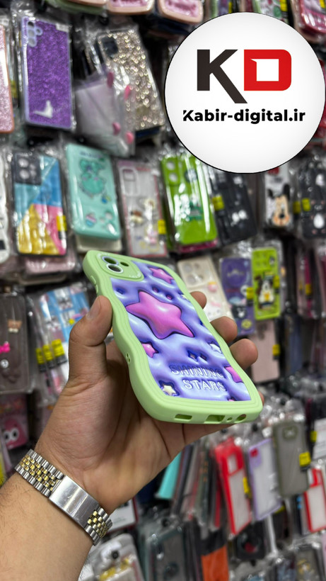 قاب گوشی Galaxy A03 سامسونگ منحنی دور سیلیکونی سبز متال طرح سه بعدی ستاره بنفش