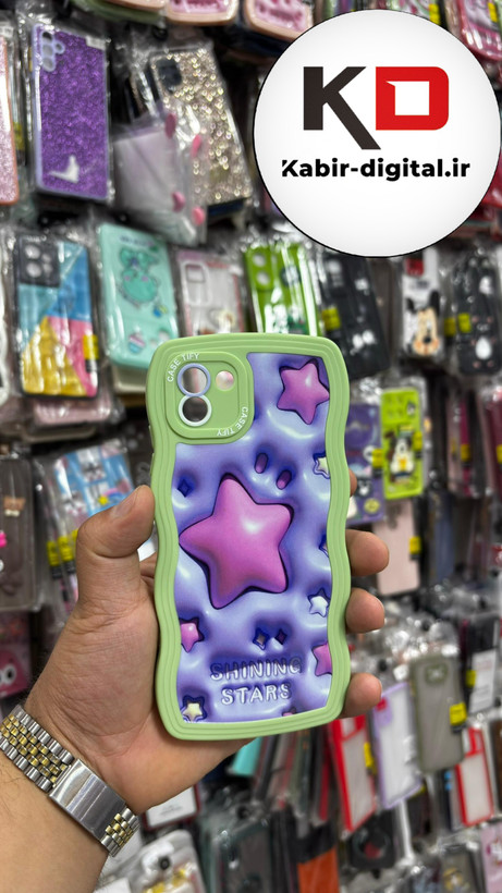 قاب گوشی Galaxy A03 سامسونگ منحنی دور سیلیکونی سبز متال طرح سه بعدی ستاره بنفش