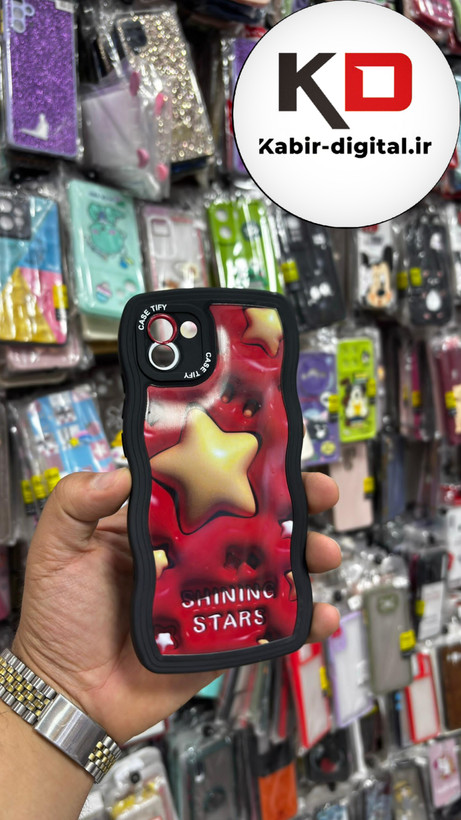 قاب گوشی Galaxy A03 سامسونگ منحنی دور سیلیکونی مشکی متال طرح سه بعدی ستاره زرد