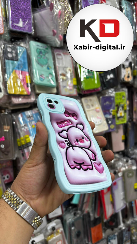 قاب گوشی Galaxy A03 سامسونگ منحنی دور سیلیکونی متال طرح سه بعدی خوک صورتی