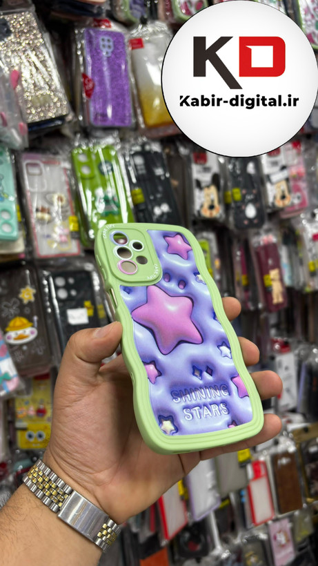 قاب گوشی Galaxy A52s/A52 سامسونگ منحنی دور سیلیکونی سبز متال طرح سه بعدی ستاره بنفش