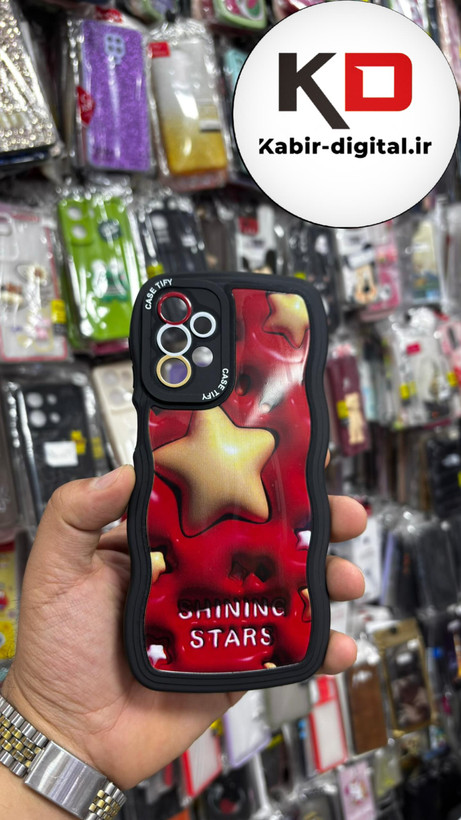 قاب گوشی Galaxy A23 4g سامسونگ منحنی دور سیلیکونی مشکی متال طرح سه بعدی ستاره زرد