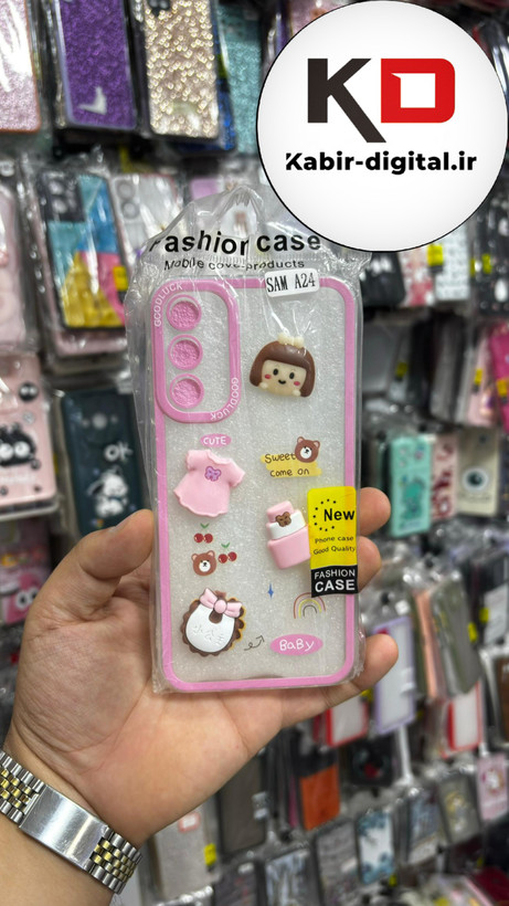 قاب گوشی Galaxy A24 سامسونگ طرح عروسکی صورتی دخترانه سه بعدی شفاف TPU محافظ لنز دار