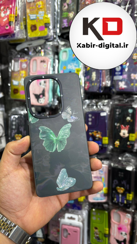 قاب گوشی Redmi Note 13 4G شیائومی اورجینال Grade A شیشه ای PVD براق دور سیلیکونی ضدخش ضد ضربه پروانه سبز