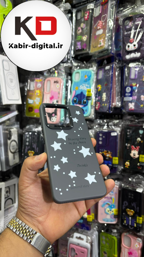 قاب گوشی Redmi Note 13 4G شیائومی اورجینال Grade A شیشه ای PVD براق دور سیلیکونی ضدخش ضد ضربه طرح ستاره سفید