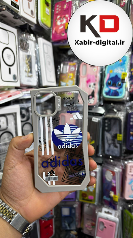 قاب گوشی iPhone 11 آیفون شفاف اورجینال LINOVEO فانتزی چند ضلعی طرح adidas طوسی