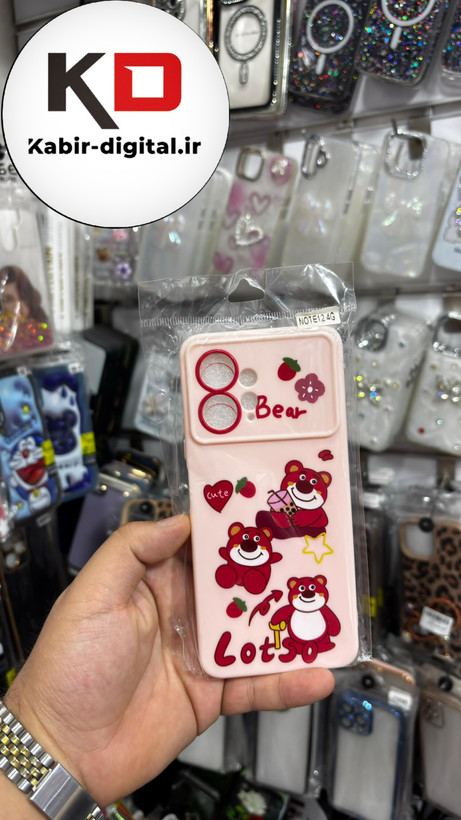 قاب گوشی Redmi Note 12 4G شیائومی سیلیکونی ژله ای عروسکی محافظ لنز دار طرح خرس صورتی