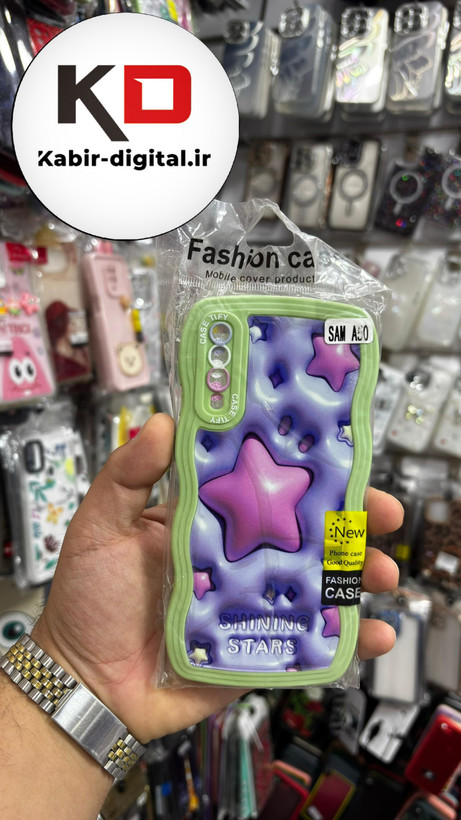 قاب گوشی Galaxy50 سامسونگ منحنی دور سیلیکونی سبز متال طرح سه بعدی ستاره بنفش