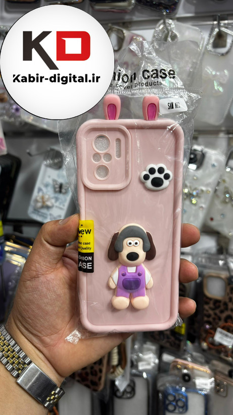 قاب گوشی Redmi Note 10 / Note 10s/Poco M5s شیائومی سیلیکونی Solid Case ضد ضربه عروسکی برجسته طرح سگ صورتی محافظ لنز دار