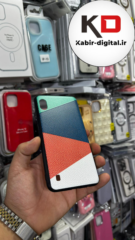 قاب گوشی Galaxy A10 سامسونگ فانتزی اورجینال Grade A شیشه ای PVD براق دور سیلیکونی ضدخش ضد ضربه طرح چرم رنگی