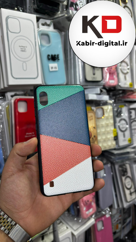 قاب گوشی Galaxy A10 سامسونگ فانتزی اورجینال Grade A شیشه ای PVD براق دور سیلیکونی ضدخش ضد ضربه طرح چرم رنگی