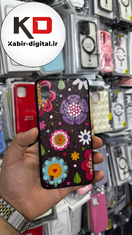 قاب گوشی Galaxy A10 سامسونگ فانتزی اورجینال Grade A شیشه ای PVD براق دور سیلیکونی ضدخش ضد ضربه طرح گل