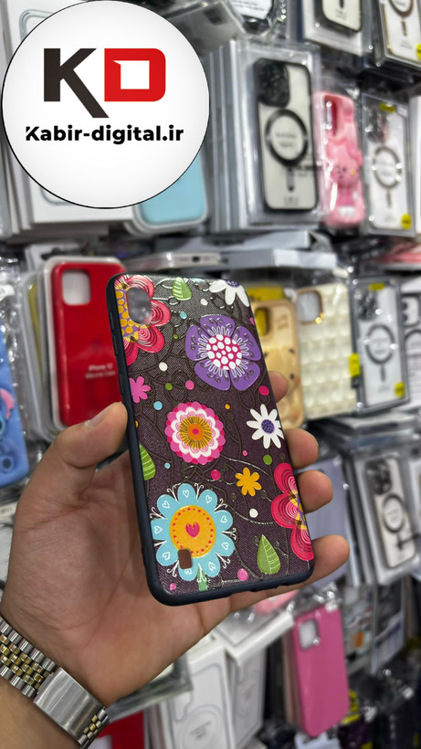 قاب گوشی Galaxy A10 سامسونگ فانتزی اورجینال Grade A شیشه ای PVD براق دور سیلیکونی ضدخش ضد ضربه طرح گل
