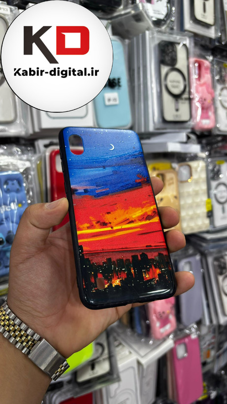 قاب گوشی Galaxy A10 سامسونگ فانتزی اورجینال Grade A شیشه ای PVD براق دور سیلیکونی ضدخش ضد ضربه طرح شهر در شب