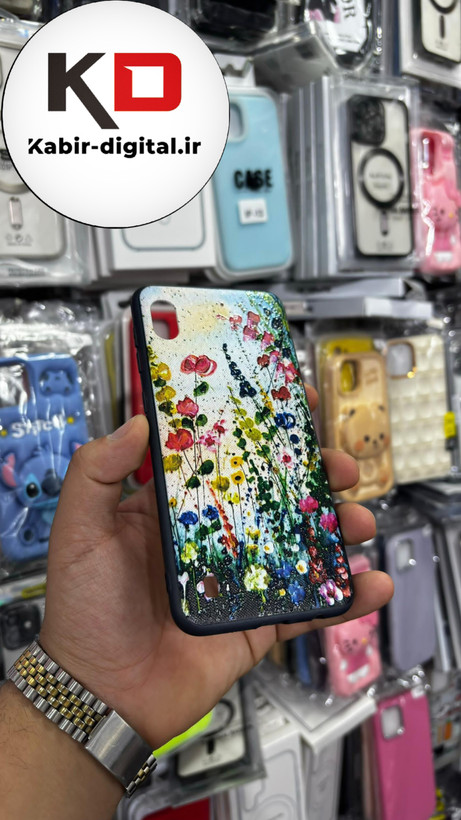 قاب گوشی Galaxy A10 سامسونگ فانتزی اورجینال Grade A شیشه ای PVD براق دور سیلیکونی ضدخش ضد ضربه طرح گل