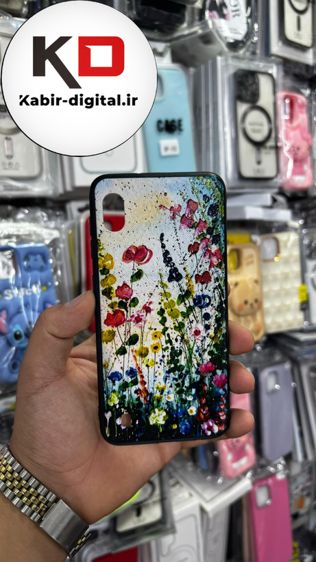 قاب گوشی Galaxy A10 سامسونگ فانتزی اورجینال Grade A شیشه ای PVD براق دور سیلیکونی ضدخش ضد ضربه طرح گل