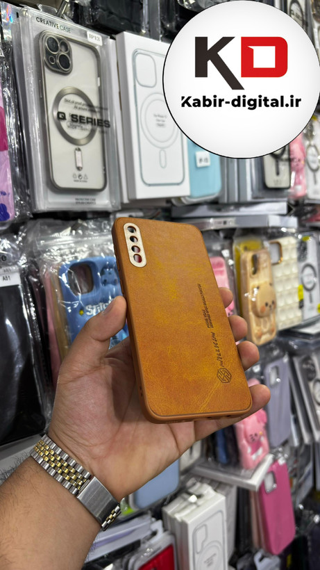قاب گوشی Galaxy A30s/A50/A50s سامسونگ نیلکین NILLKIN سوزنی چرمی محافظ لنز دار عسلی
