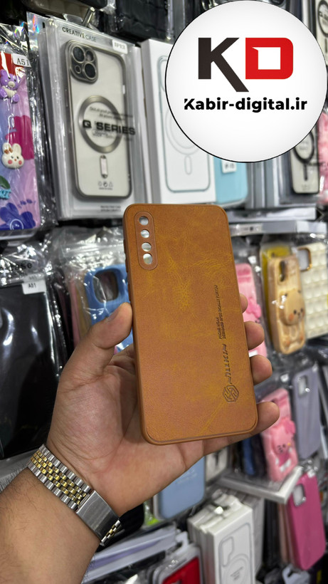 قاب گوشی Galaxy A30s/A50/A50s سامسونگ نیلکین NILLKIN سوزنی چرمی محافظ لنز دار عسلی