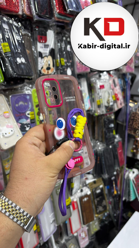 قاب گوشی Galaxy A13 4gسامسونگ طرح ژله ای شفاف بالشتی شاد HAPPY محافظ لنز دار صورتی آویزدار