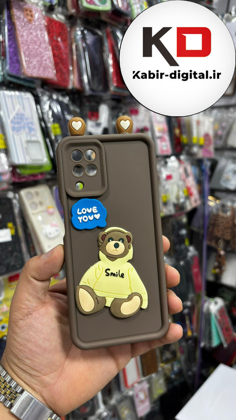 قاب گوشی Galaxy A12- M12 - F12سامسونگ سیلیکونی Solid Case ضد ضربه عروسکی برجسته طرح خرس کرمی محافظ لنز دار