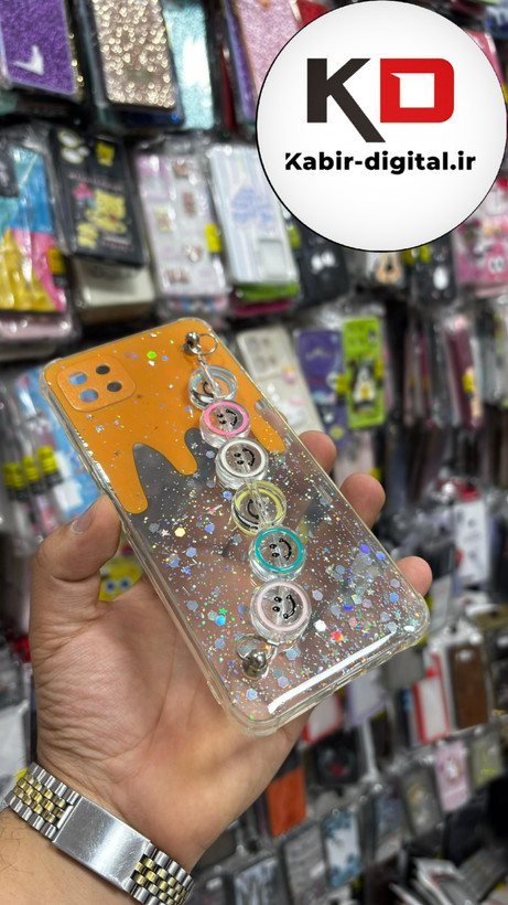 قاب گوشی Galaxy A22 5Gسامسونگ محافظ لنزدار اکلیلی عسلی شفاف همراه با آویز