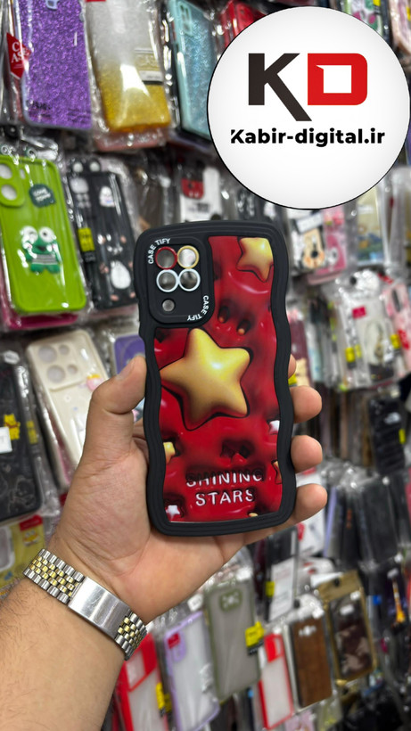 قاب گوشی Galaxy A22 4g - Galaxy M32 سامسونگ منحنی دور سیلیکونی متال طرح سه بعدی ستاره زرد