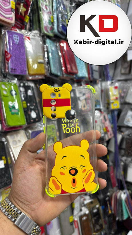 قاب گوشی Redmi Note 8 شیائومی سیلیکونی ژله ای طرح عروسکی خرس پوه زرد برجسته محافظ لنزدار کپسول دار