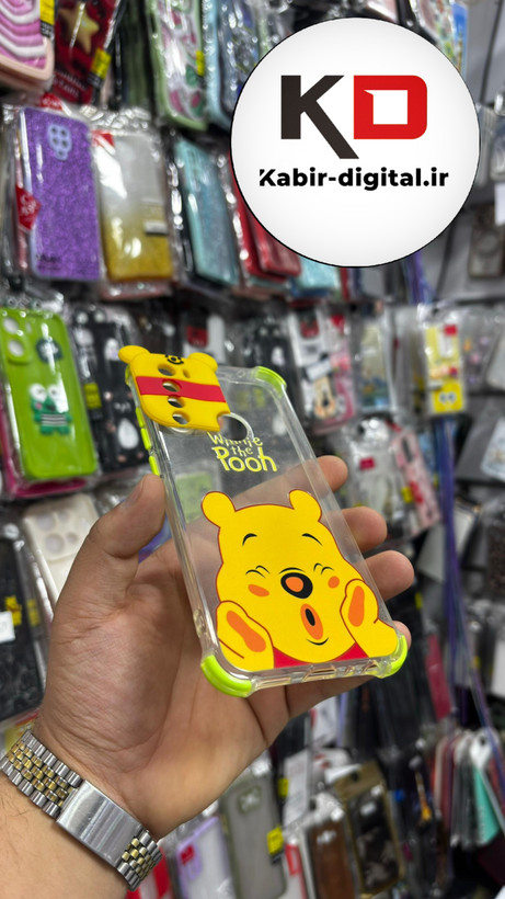 قاب گوشی Redmi Note 8 شیائومی سیلیکونی ژله ای طرح عروسکی خرس پوه زرد برجسته محافظ لنزدار کپسول دار