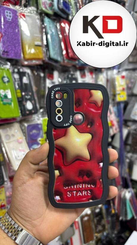 قاب گوشی Redmi Note 8شیائومی منحنی دور سیلیکونی متال طرح سه بعدی ستاره زرد