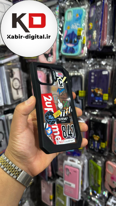 قاب گوشی iPhone 12 - iPhone 12 pro آیفون شفاف اورجینال چند ضلعی طرح فانتزی مشکی