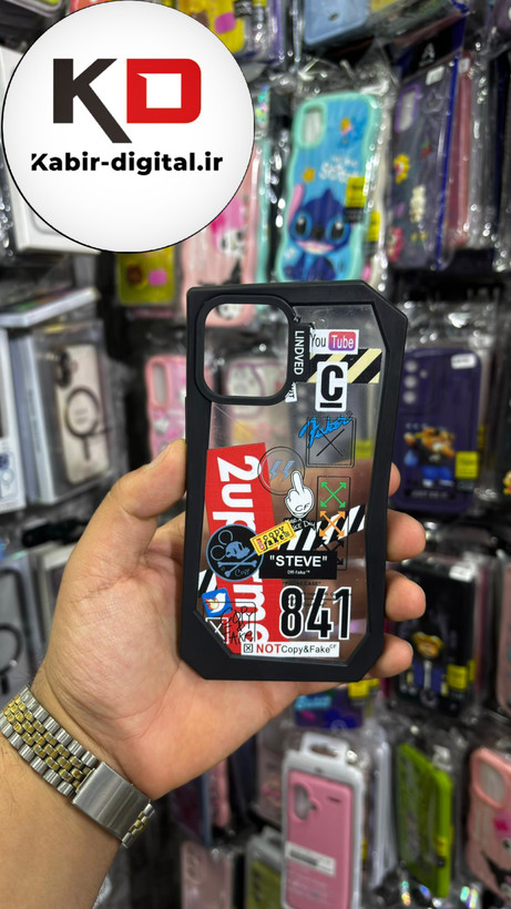 قاب گوشی iPhone 12 - iPhone 12 pro آیفون شفاف اورجینال چند ضلعی طرح فانتزی مشکی