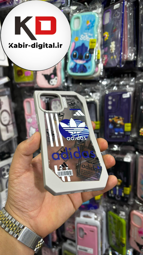 قاب گوشی iPhone 12 - iPhone 12 pro آیفون شفاف اورجینال فانتزی چند ضلعی طرح adidas طوسی
