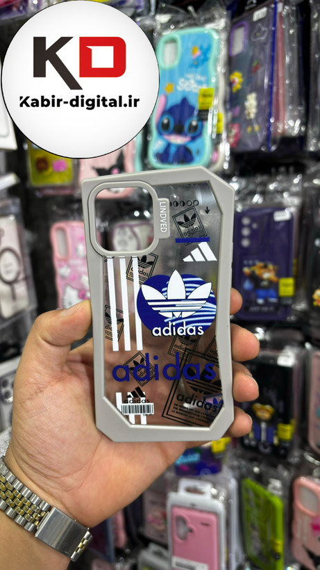 قاب گوشی iPhone 12 - iPhone 12 pro آیفون شفاف اورجینال فانتزی چند ضلعی طرح adidas طوسی