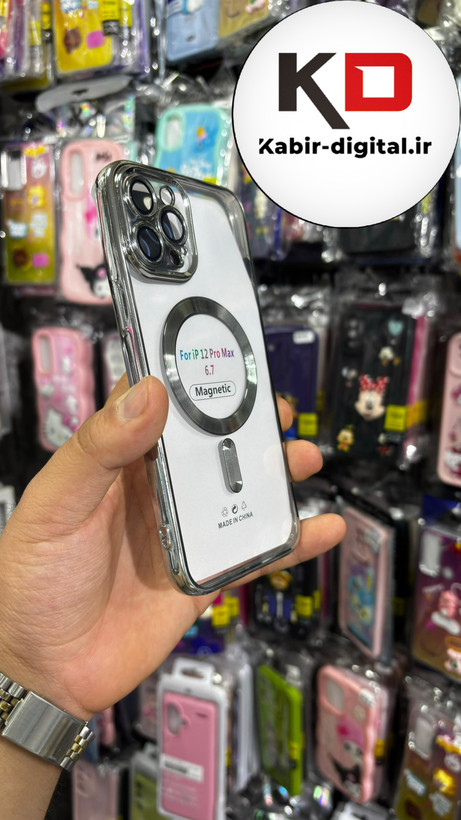 قاب گوشی iPhone 12 Pro Max آیفون اورجینال Clear Case مگ سیف Space Mag safe محافظ لنزدار طرح طلقی شیشه ای شفاف نقره ایی