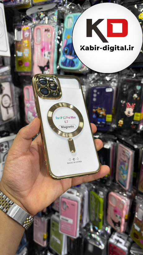قاب گوشی iPhone 12 Pro Max آیفون اورجینال Clear Case مگ سیف Space Mag safe محافظ لنزدار طرح طلقی شیشه ای شفاف طلایی