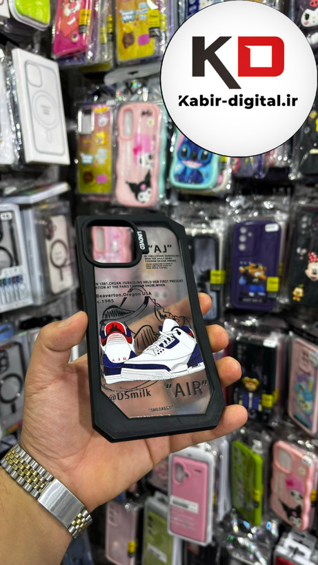 قاب گوشی iPhone 12 pro max آیفون شفاف اورجینال فانتزی چند ضلعی طرح کفش مشکی
