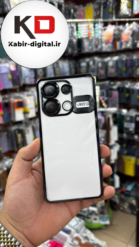 قاب گوشی Redmi Note 13 4G شیائومی طرح الکتروپلیتینگ ژله ای شفاف اورجینال طرح مگ سیف محافظ لنز دار مشکی