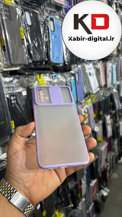قاب گوشی Redmi Note 9t شیائومی طرح پشت مات محافظ لنز دار کشویی یاسی