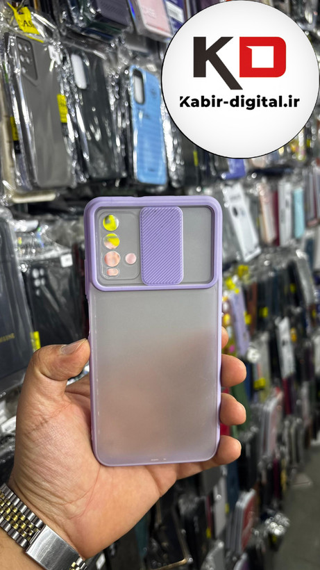 قاب گوشی Redmi Note 9t شیائومی طرح پشت مات محافظ لنز دار کشویی یاسی