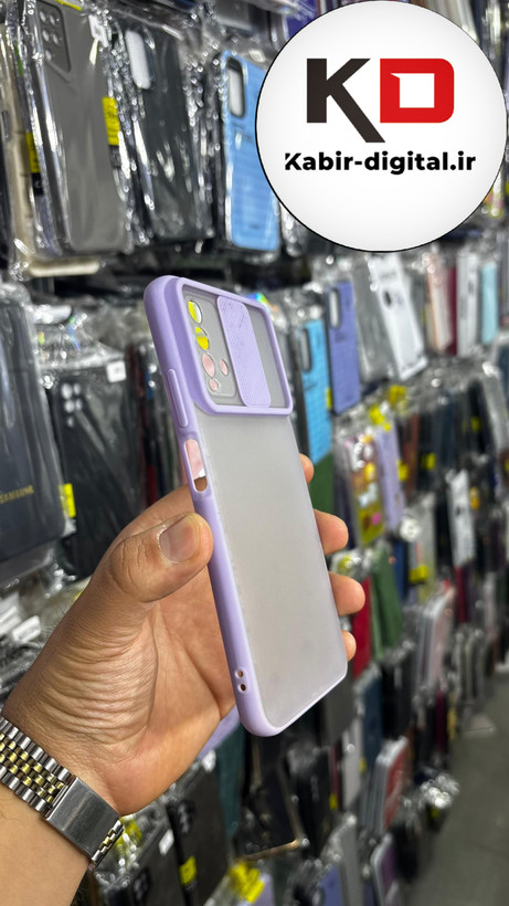 قاب گوشی Redmi Note 9t شیائومی طرح پشت مات محافظ لنز دار کشویی یاسی