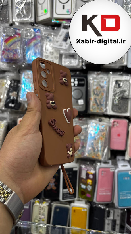 قاب گوشی Galaxy A05s سامسونگ طرح سیلیکونی Solid عروسکی برجسته محافظ لنزدار طرح خرس نسکافه ای