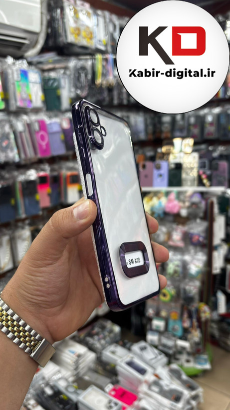 قاب گوشی Galaxy A06 سامسونگ طرح الکتروپلیتینگ ژله ای شفاف اورجینال طرح مگ سیف محافظ لنز دار بنفش