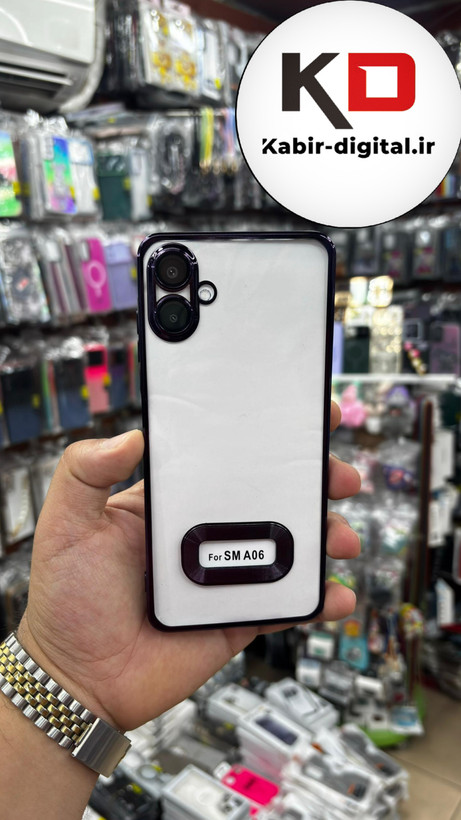 قاب گوشی Galaxy A06 سامسونگ طرح الکتروپلیتینگ ژله ای شفاف اورجینال طرح مگ سیف محافظ لنز دار بنفش